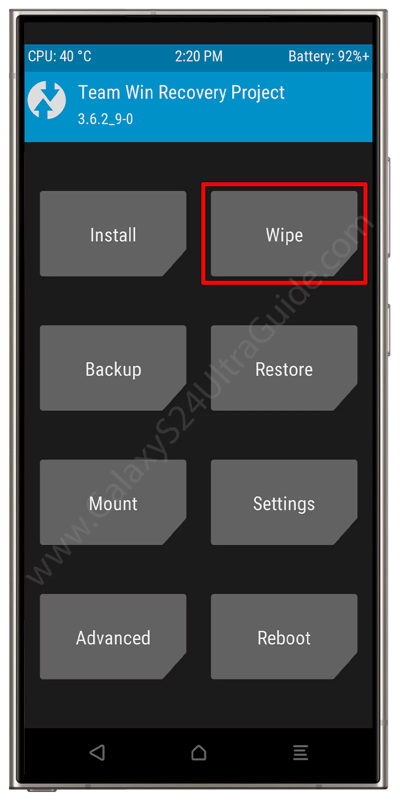 samsung galaxy s24 ultra twrp mode wipe