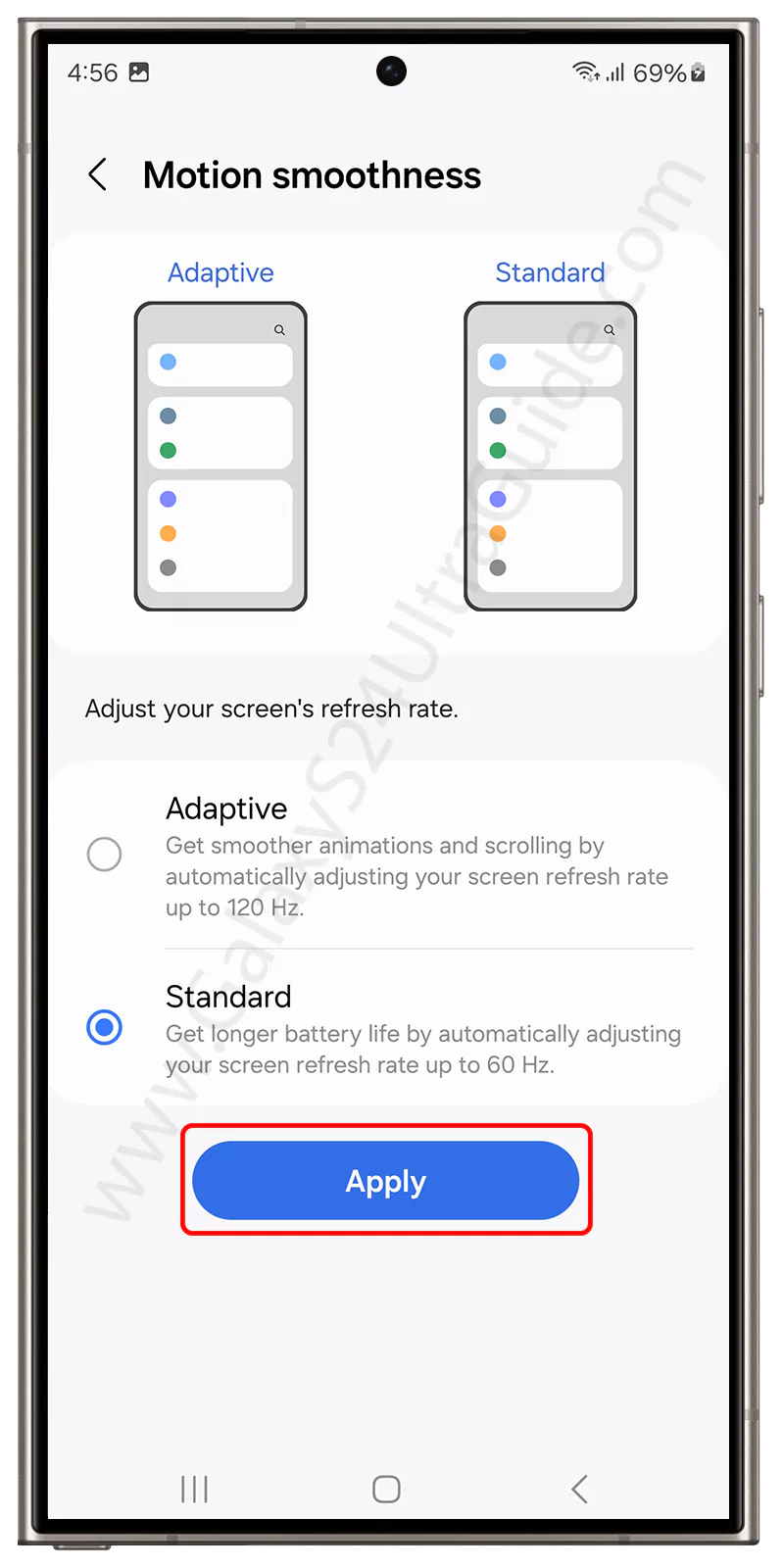 Disable 120Hz Refresh rate on Samsung Galaxy S24 Ultra 3